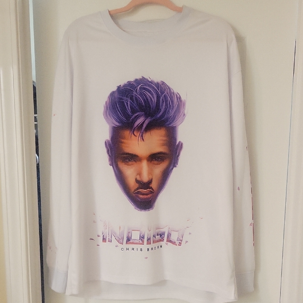 Chris Brown Black Pyramid Indigo Graphic Long Sleeve Shirt